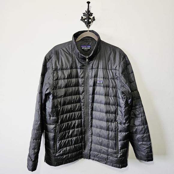 Patagonia Puffer Jacket Mens L Grey Full Zip Goose Down - Picture 1 of 6
